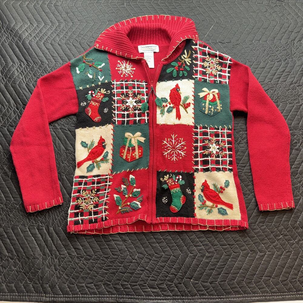 Vintage Heirloom Collection Christmas 2004 Jacket S Robin full zipper Granny